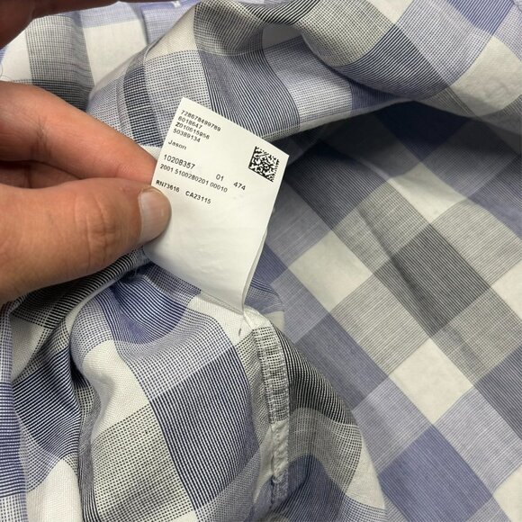 Hugo Boss Slim Fit Dress Shirt Plaid "Jason" Cotton Blue 38 15 Small - Picture 11 of 12